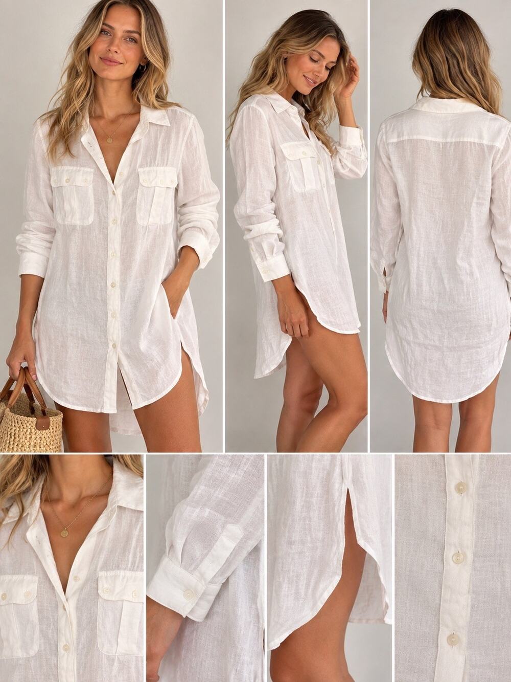 Talbots Women's Long Sleeve Shirt, Size 4, Oatmeal, 100% Linen, Button-Up Tunic